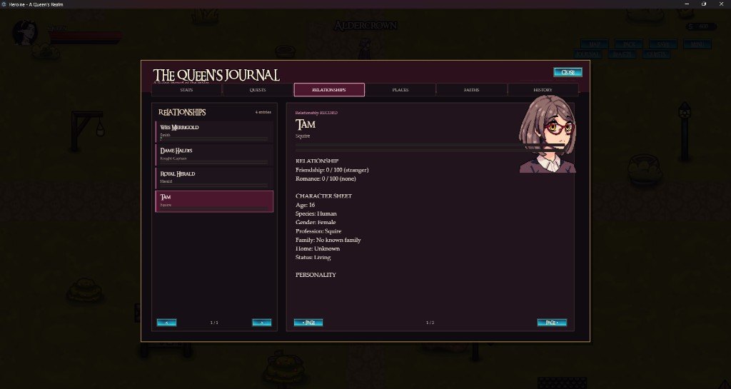 Relationships screen in Heroine