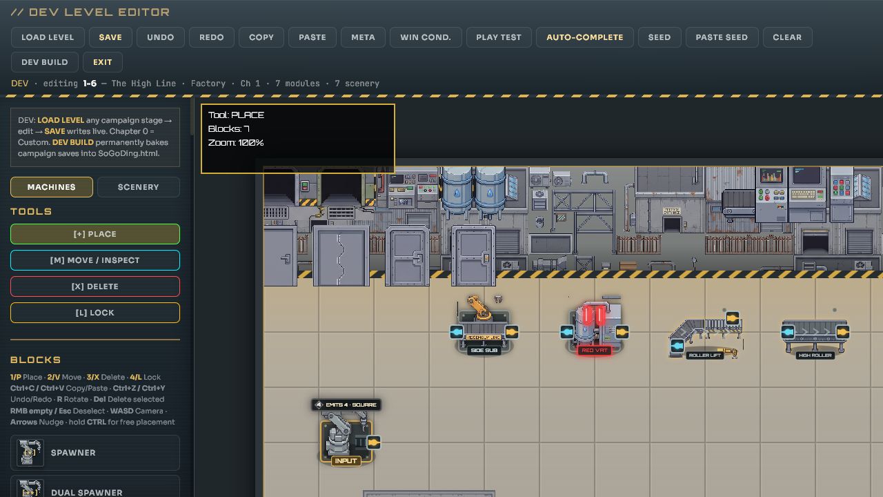 Elevated roller machines in the SoGoDing level editor